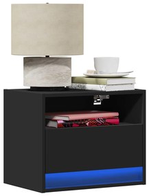 vidaXL Mesa de cabeceira de parede com luzes LED preto