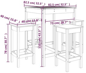 5 pcs conjunto de bar para jardim pinho maciço preto