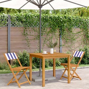 Cadeiras bistrô 2 pcs madeira acácia maciça/tecido azul/branco