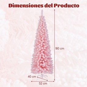 Árvore de Natal artificial de 180 cm com neve e 460 ramos Base metálica dobrável Decoração em forma fina para casa e escritório Rosa