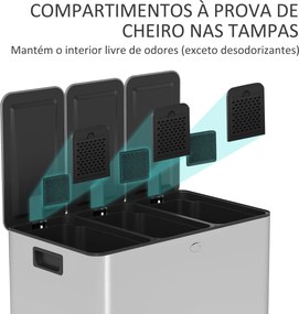Balde de Lixo de Cozinha com 3 Compartimentos 3x10L Cubo de Lixo de Aç