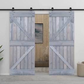 vidaXL Porta de correr com ferragens 80x210 cm pinho maciço cinzento