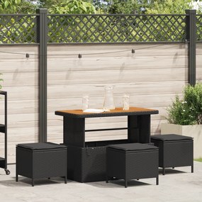 vidaXL Conjunto de Jantar de 4 Peças com Almofadas Preto em Rattan de Polipropileno de Acácia