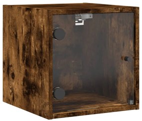 Mesa cabeceira c/ portas vidro 2 pcs 35x37x35cm carvalho fumado