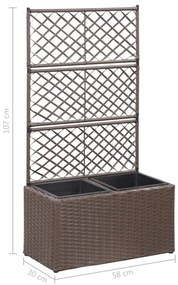 Floreira com treliça e 2 vasos 58x30x107 cm vime PE castanho