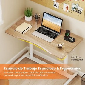 Secretária com altura ajustável em C 95 x 52 x 70-106 cm com rodas bloqueáveis e estrutura metálica para escritório Natural