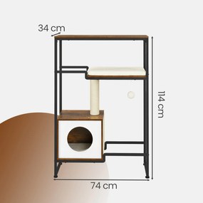 Arranhador para gatos, com prateleira 74 x 34 x 114 cm castanho