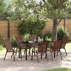Conjunto de Jantar Jardim vidaXL de 7 Peças Castanho Textilene e Aço
