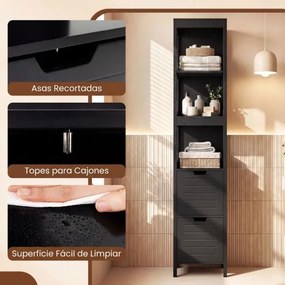 Armário para casa de banho 30,5 x 30,5 x 144 cm com 2 gavetas e 3 estantes Preto