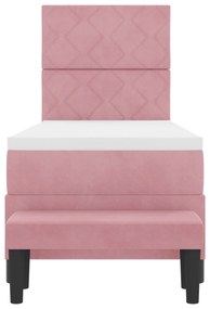 Cama Box Spring com Colchão &amp; Banco Rosa 80x200 cm Veludo