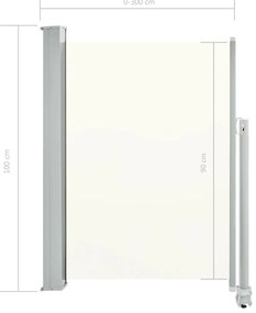 Toldo lateral retrátil para pátio 100x300 cm creme