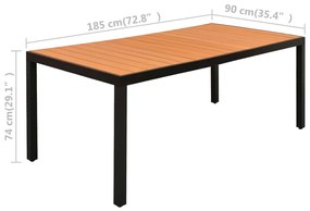 7 pcs conjunto de jantar para jardim preto e castanho