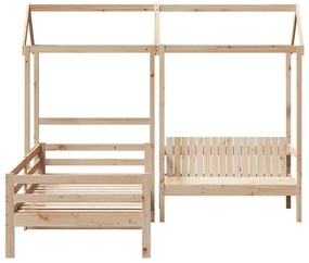Conj. de sofá-cama e banco com telhado 80x200 cm pinho maciço