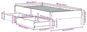 Cama sem colchão 90x190 cm madeira de pinho maciça castanho-mel