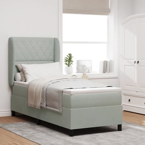 Cama Box Spring com Colchão Cinza Claro 80x200 cm em Veludo