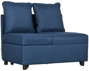 Sofá Cama 3 em 1 Sofá de 2 Lugares com Encosto Ajustável Sofá Cama Individual com Almofadas 65x98x69 cm Azul