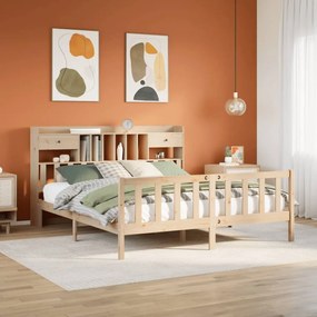 vidaXL Cama com estante sem colchão 200x200 cm pinho maciço