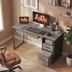 Secretária para computador, 120×50 cm, com espaço de arrumação, suporte para teclado, compartimento aberto e 2 gavetas, cinzenta