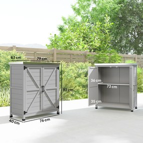 Armário de Exterior em Madeira com Tampo de Aço Galvanizado Prateleira 2 Portas  para Armazenamento de Ferramentas 79x43x92 cm Cinza