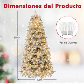 Árvore de Natal artificial com neve artificial, 210 cm, com 160 bolinhas brilhantes, luzes LED (DECORAÇÕES NÃO INCLUIDAS), 806 pontas de ramos, 8 modo
