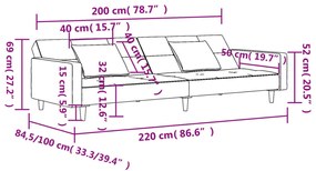 Sofá-cama 2 lugares com duas almofadas veludo cinzento-claro