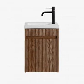 Conjunto De Móvel De Casa De Banho Em Madeira Com Lavatório Integrado Narek Madeira Escura & Sem Espelho & Preto ↑20 Cm - Sklum