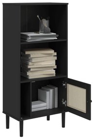Estante SENJA aspeto de vime 60x35x130 cm pinho maciço preto