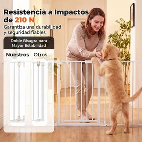 Barreira de segurança para crianças ou animais com 3 painéis metálicos 74,5-198 x 74,5 cm, bloqueio duplo e abertura bidirecional, branca