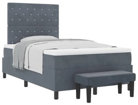 Cama Box Spring com Colchão e Banco Cinza Escuro 120x190 cm Veludo