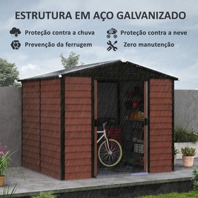 Abrigo de Jardim Exterior 4,4 m² 240x206x198 cm Abrigo de Jardim com Porta de Correr e Fechadura Cor Teca