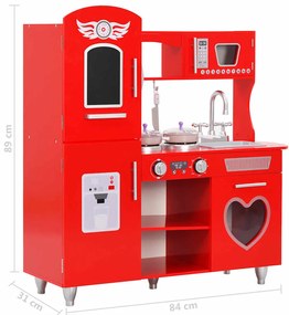 Cozinha de brincar para crianças MDF 84x31x89 cm vermelho
