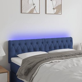 Cabeceira de cama c/ luzes LED tecido 160x7x78/88 cm azul