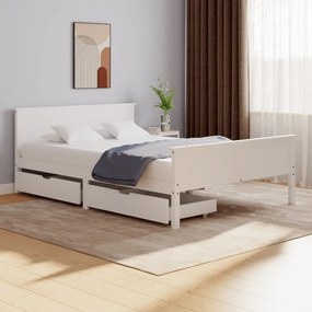 Estrutura de cama com 2 gavetas 140x200 cm pinho maciço branco