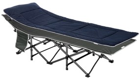 Outsunny Cama de Campismo Dobrável com Almofada Bolso Lateral e Bolsa de Transporte 188x64,5x53 cm Preto e Azul Escuro