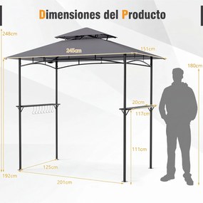 Gazebo para Grelhador de Exterior (GRELHADOR NÃO INCLUIDO), 245 x 151 x 248 cm, Cobertura Dupla, Cinzento