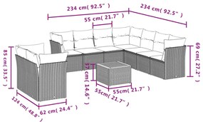 10 pcs conjunto sofás de jardim c/ almofadões vime PE preto