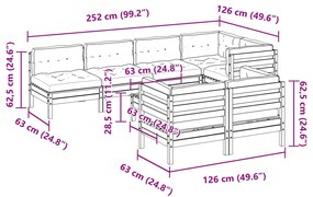8pcs conj. sofás jardim c/ almofadões pinho maciço castanho mel