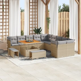 Conjunto de Sofá de Jardim vidaXL de 13 Peças com Almofadas Bege Ratan