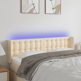 Cabeceira de cama c/ luzes LED tecido 147x16x78/88 cm cor creme