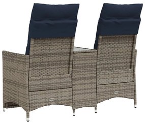 Sofá de jardim reclinável de 2 lugares com Mesa em vime sintético cinz