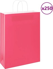 vidaXL Sacos de papel 250 unid com alças rosa 32x12x42 cm