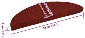 Tapetes de escada adesivos 15 pcs 56x17x3 cm vermelho