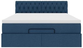 Estrutura de cama otomana com colchão tecido azul 140x200cm