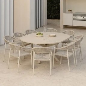 Set De Mesa Extensível Barces 145-200x145 Cm E 10 Cadeiras De Jardim Empilháveis Com Apoios De Braços Em Alumínio Amatria Tapioca Bege - Sklum