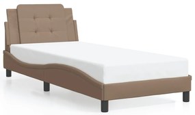 Estrutura cama c/ luzes LED 100x200 cm couro artif. cappuccino
