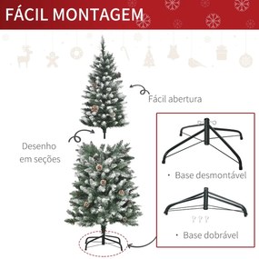 Árvore de Natal Artificial Ø55x150cm com 464 Ramas e 28 Pinhas Folhas de PVC Base Dobrável e Suporte Metálico Decoração de Natal para Interiores Verde