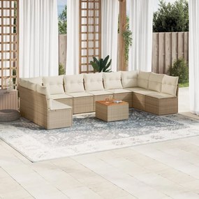 vidaXL 11 pcs conjunto sofás de jardim c/ almofadões vime PE bege