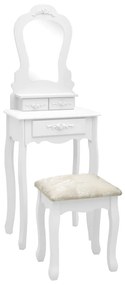 289310 vidaXL Conj. toucador com banco 50x59x136 cm madeira paulownia branco