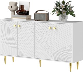 Aparador de sala 140 x 35 x 77,5 cm com prateleiras ajustáveis e armários com portas, branco