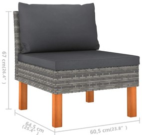 6 pcs conjunto lounge de jardim c/ almofadões vime PE cinzento